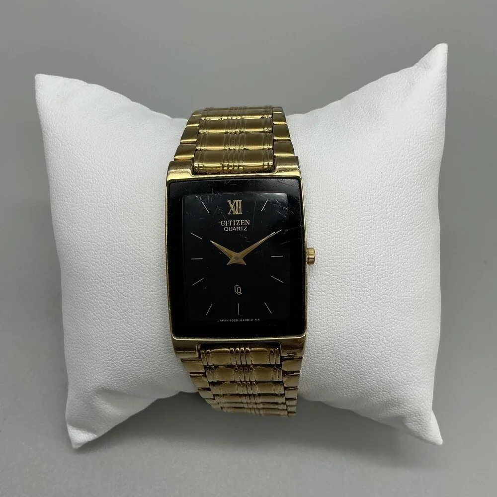 Vintage Citizen Mens Watch 25mm Black Dial Gold Tone 1022-H14231 New Battery 8